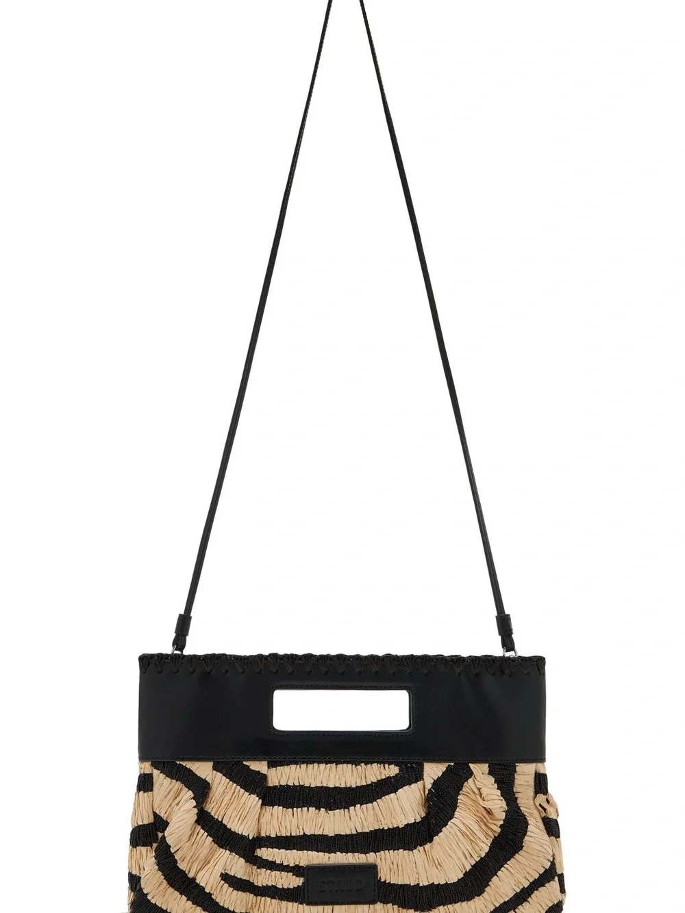 STAUD Black and Natural Zebra-Print Woven Shoulder Bag NWT